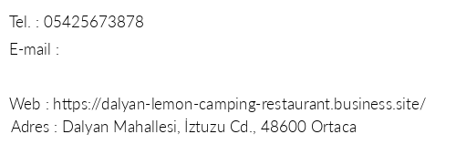 Dalyan Lemon Camping Restaurant Bungalows telefon numaralar, faks, e-mail, posta adresi ve iletiim bilgileri